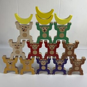 Battat Education Wooden Stacking Monkey Figures 12pcs + 4 Banana Blocks Toy Game